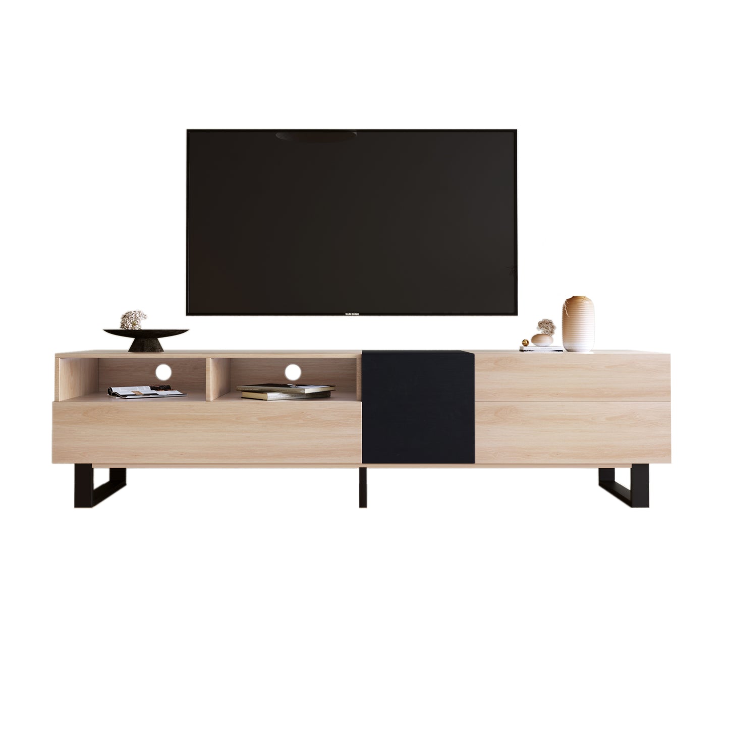 Vato Modern TV Stand Entertainment Center - Natural