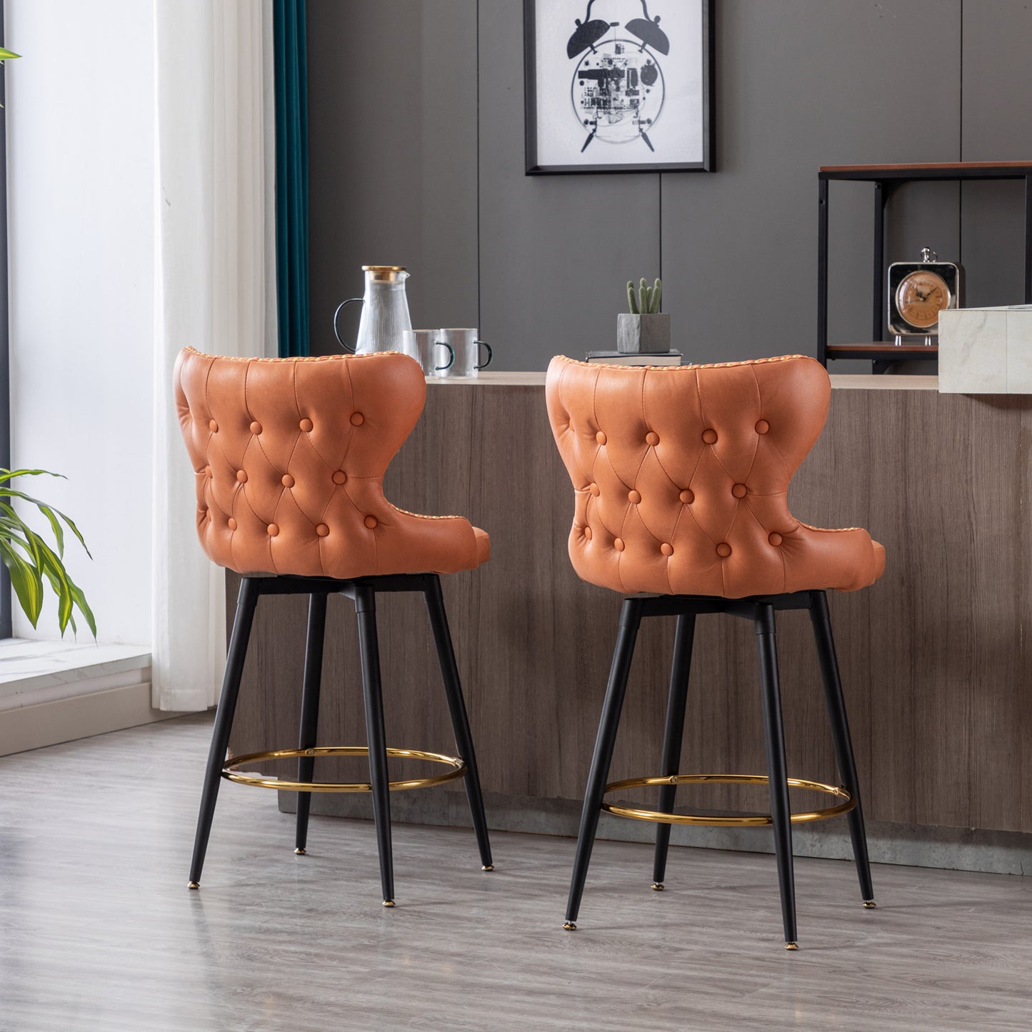 Swivel Bar Stools Counter Height 25"  -  Orange Set of 2