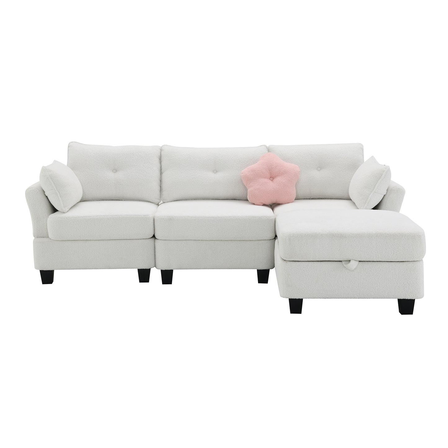 Fayen Velvet Sectional Sofa with Storage Ottoman - Beige