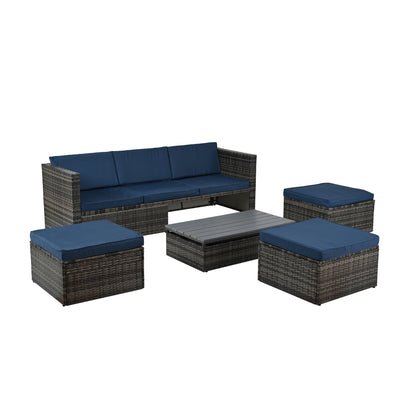 Raney 5 Pc PE Rattan Wicker Outdoor Patio Furniture Set - Blue