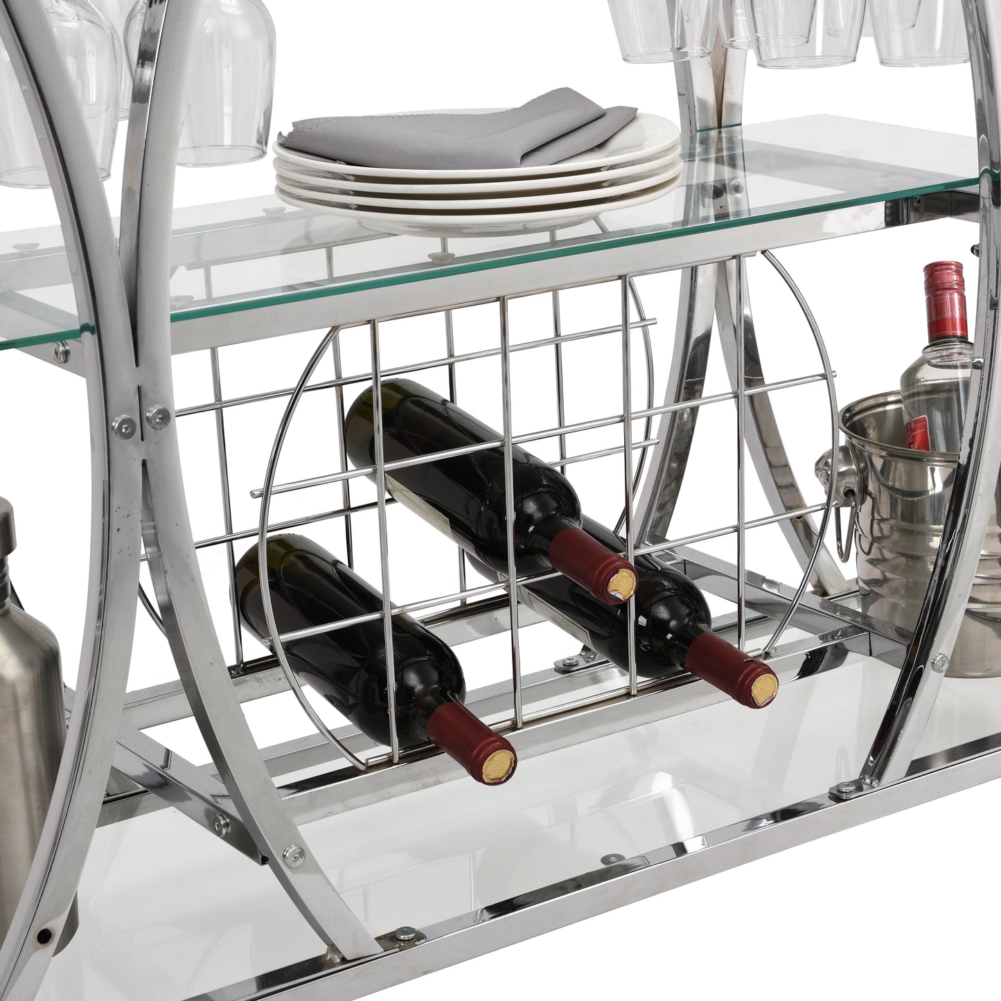 Contemporary Silver Chrome Bar Cart