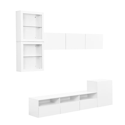 Sata TV Stand with Wall Mounted Floating Storage - White