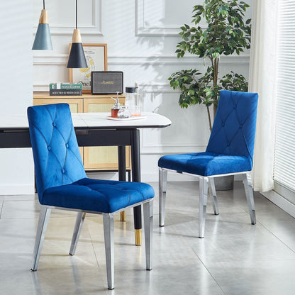 Valerio Velvet Dining Chairs with Chrome Leg (Set of 2) - Dark Blue