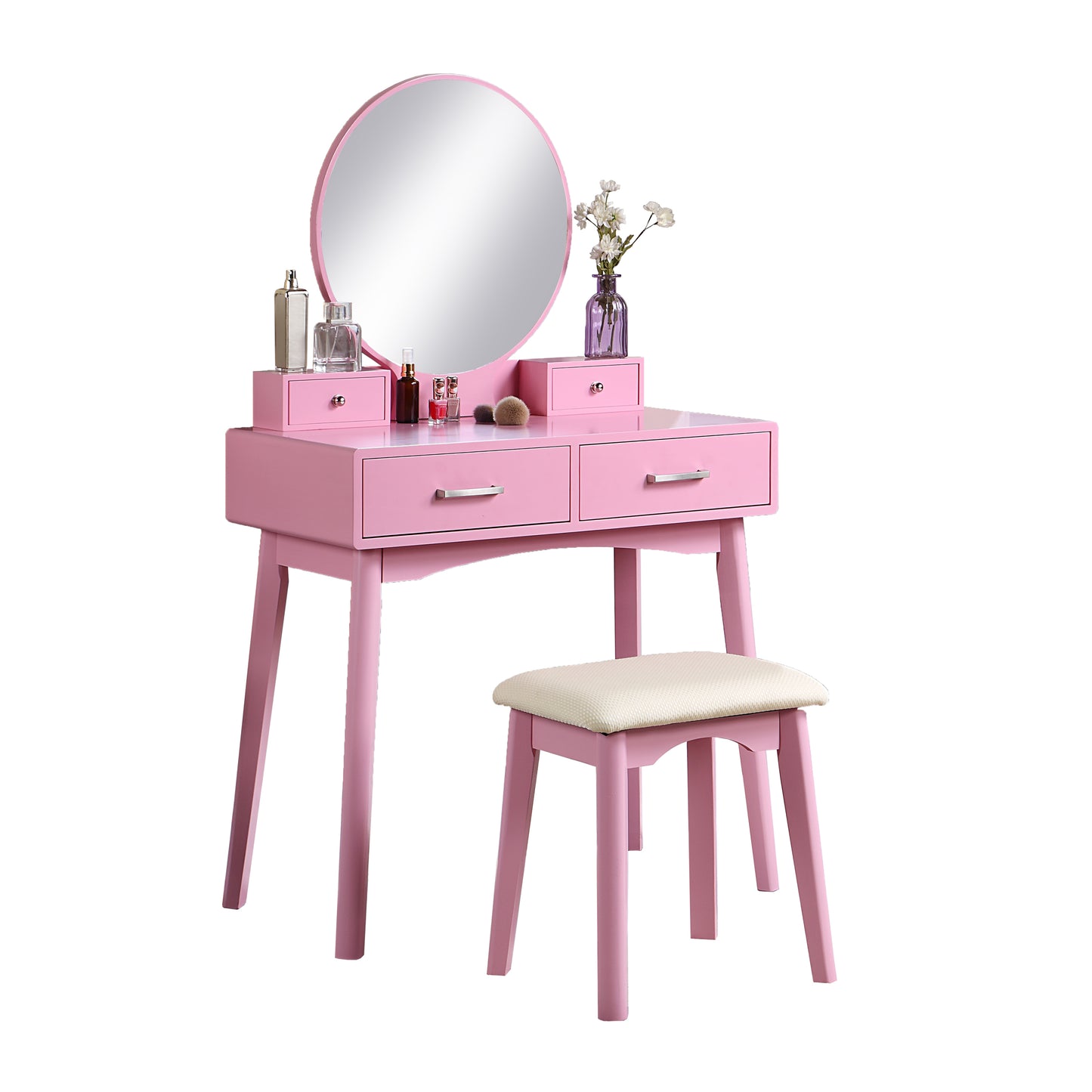 Liannon Wood Vanity and Stool Set - Pink