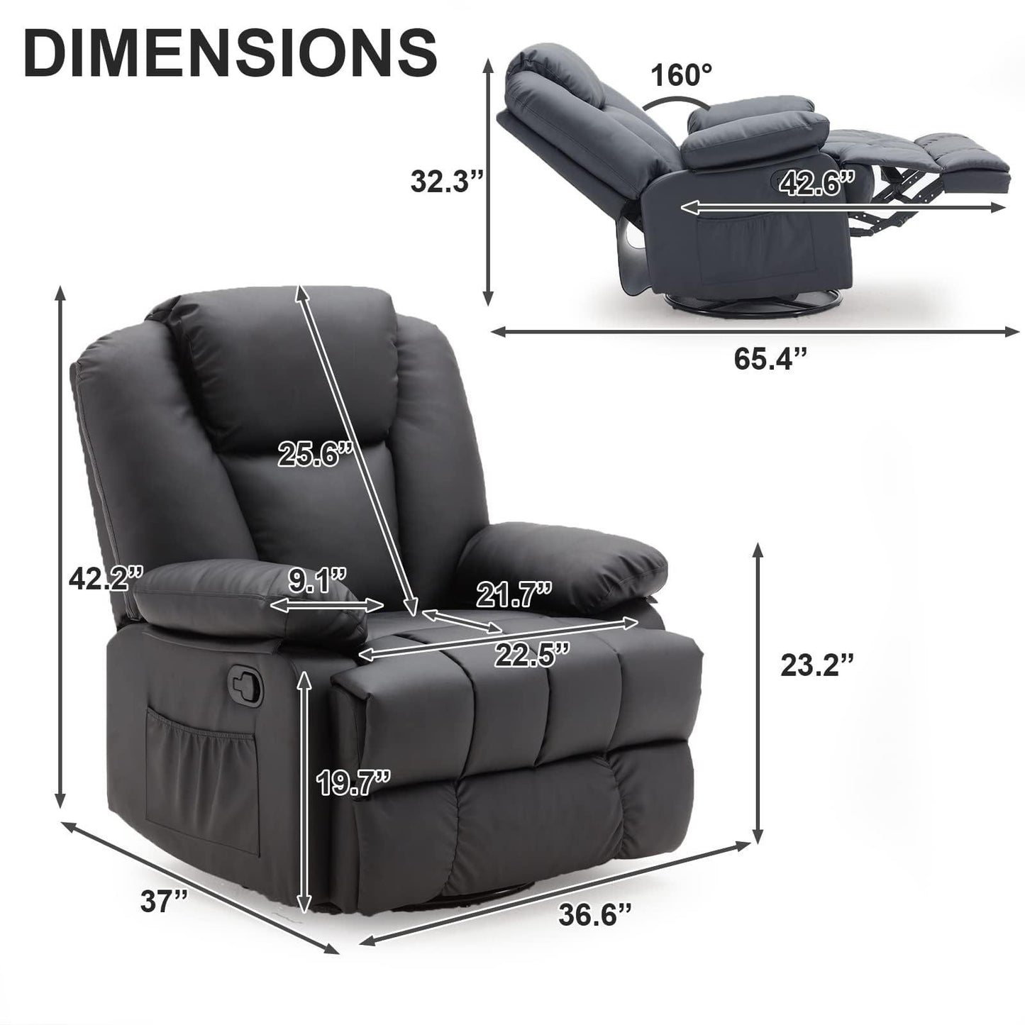 Fraser 360° Swivel Rocker Recliner - Black