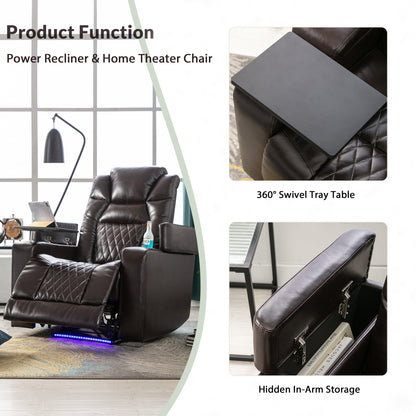 Nap Station Motion Recliner with 360° Swivel Tray Table  - Brown