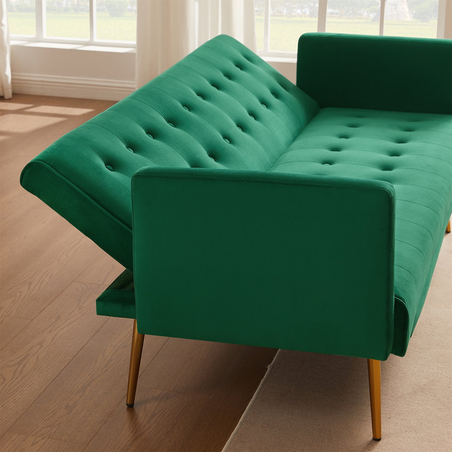 Pix Velvet Upholstered  Convertible Folding Futon Sofa Bed - Green