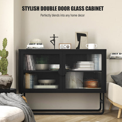 Tempered Glass Cabinet Credenza - Black