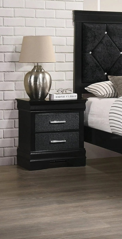 Scota Solid Wood Two Drawers Nightstand - Black