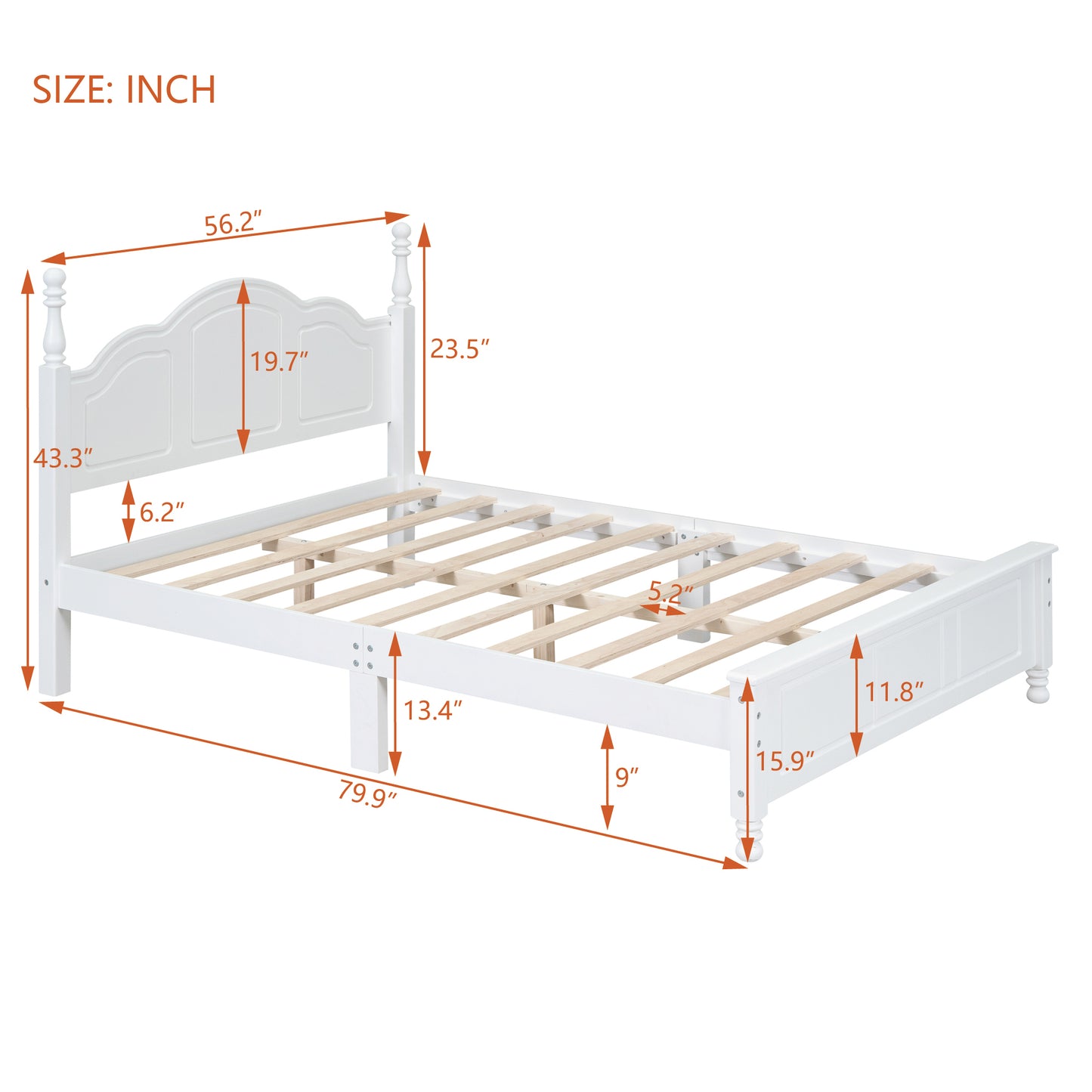 Quarto Full Size Wood Platform Bed Frame - White