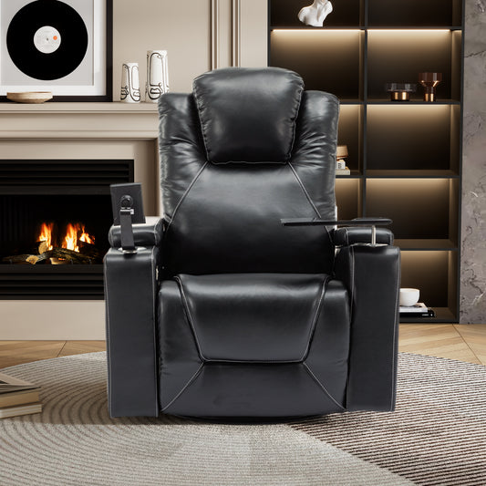 Otto PU Leather Power Recliner r with Surround Sound -Tray Table - Black