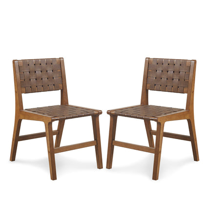 Stevenson Faux Leather Woven Dining Chairs (Set of 2)