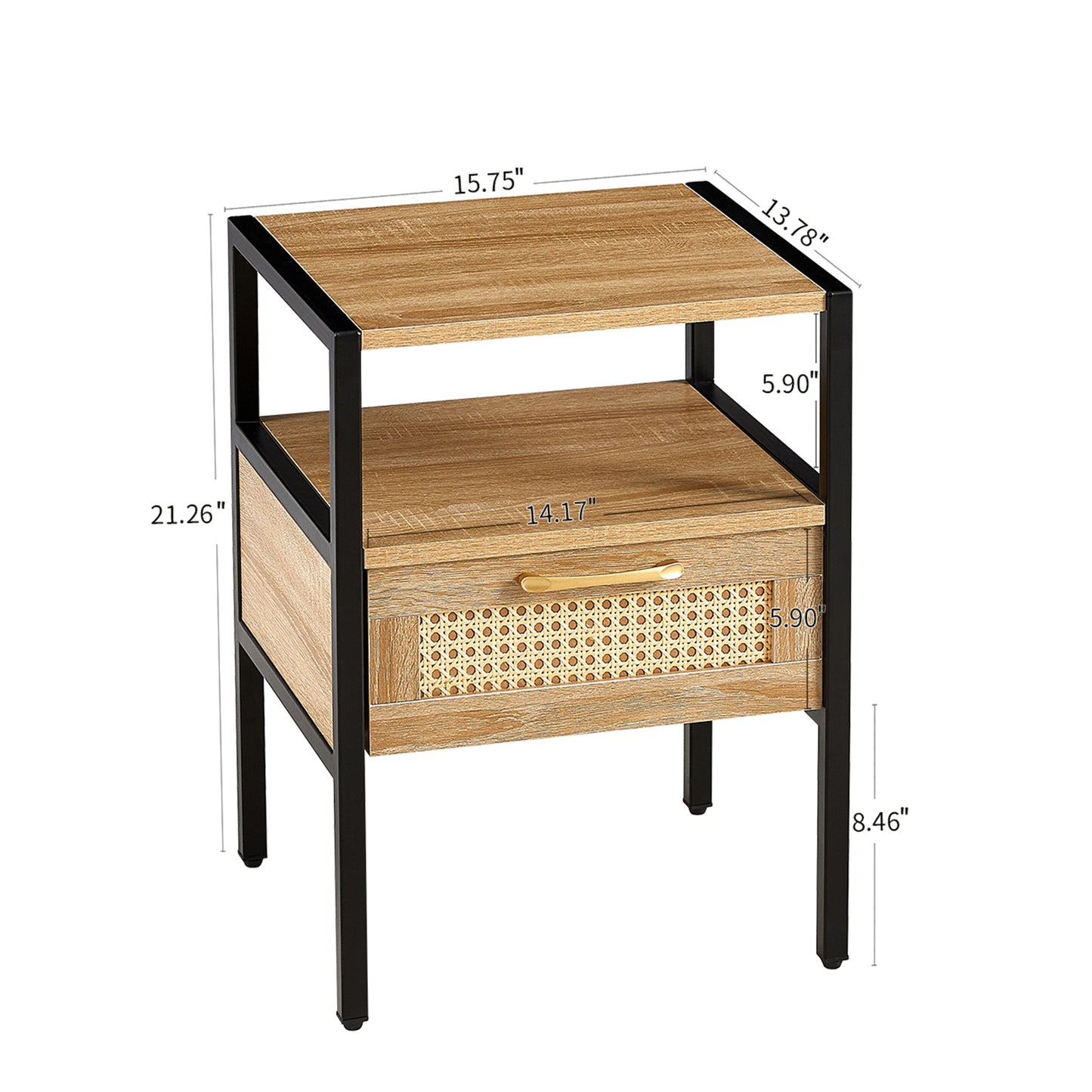 Rattan End table with  drawer Modern nightstand - Natural