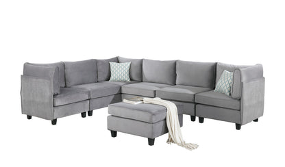 Simona Velvet 7Pc Modular Sectional Sofa - Gray