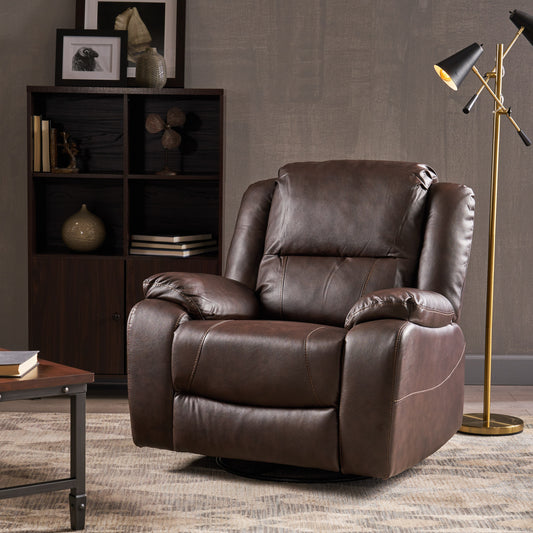 Chelsea Faux Leather Manual Swivel Recliner - Dark Brown