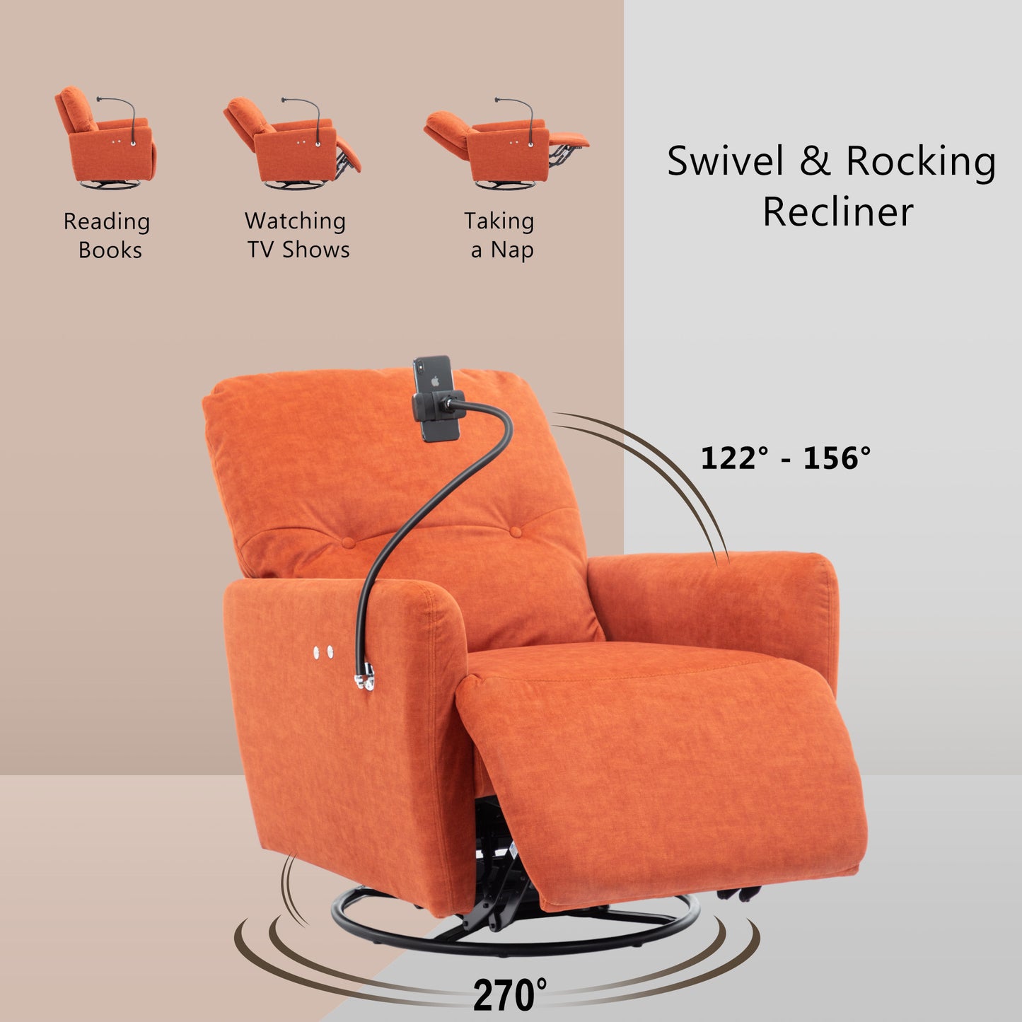 Dax Electric Rocking Motion Recliner - Orange