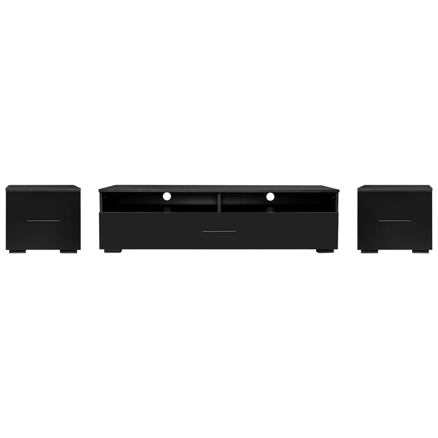 Jig High Gloss Minimalist Style 7 Pieces Floating TV Stand Set - Black