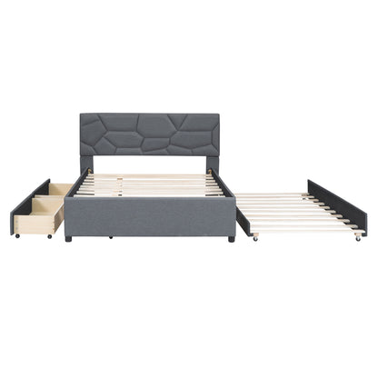 Brick Full Size Platform Bed with 2 drawers and Twin Size Trundle - Gray