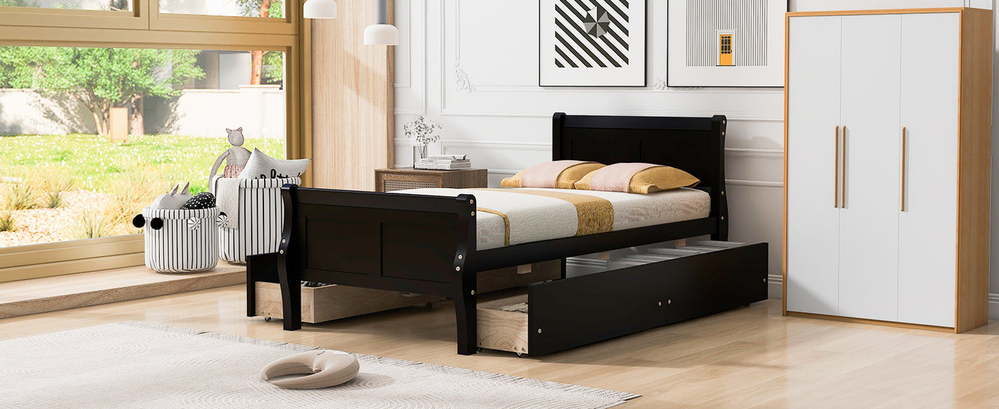 Meg Twin Size Wood Platform Bed with 4 Drawers - Espresso