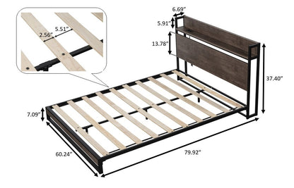 Bova Queen Size Platform Bed Frame with Socket - Black