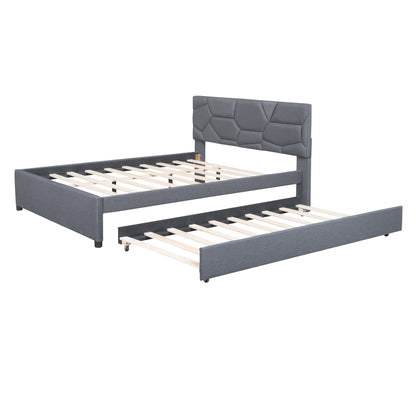 Brick Queen Size Platform Bed with Twin Size Trundle - Gray