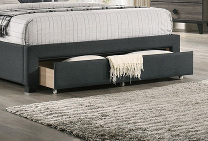 Imani Queen Size Bed w Drawer Button Tufted - Charcoal