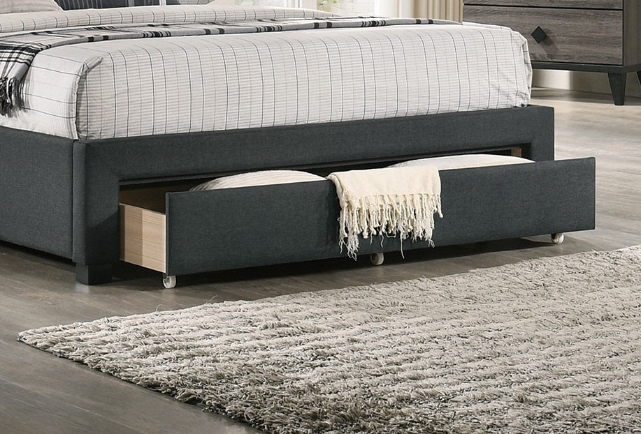 Imani Twin Size Bed w Drawer Button Tufted - Charcoal