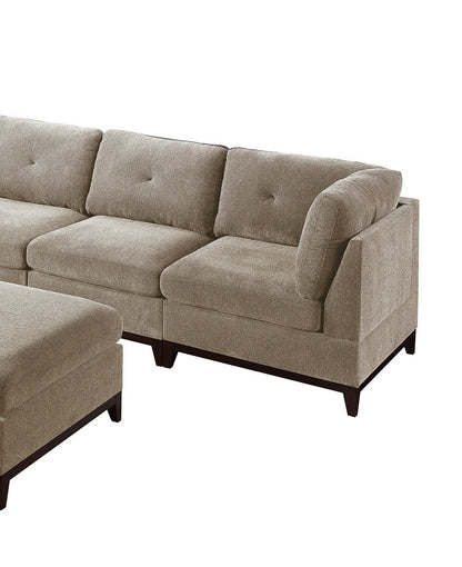 Khal Camel Chenille Fabric Modular Sectional 7pc Set 2x Corner Wedge 3x Armless Chairs and 2x Ottomans