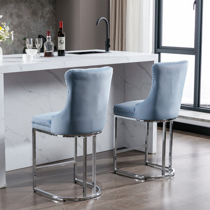 Comfy Counter Height Bar Stools - Light Blue Set of 2