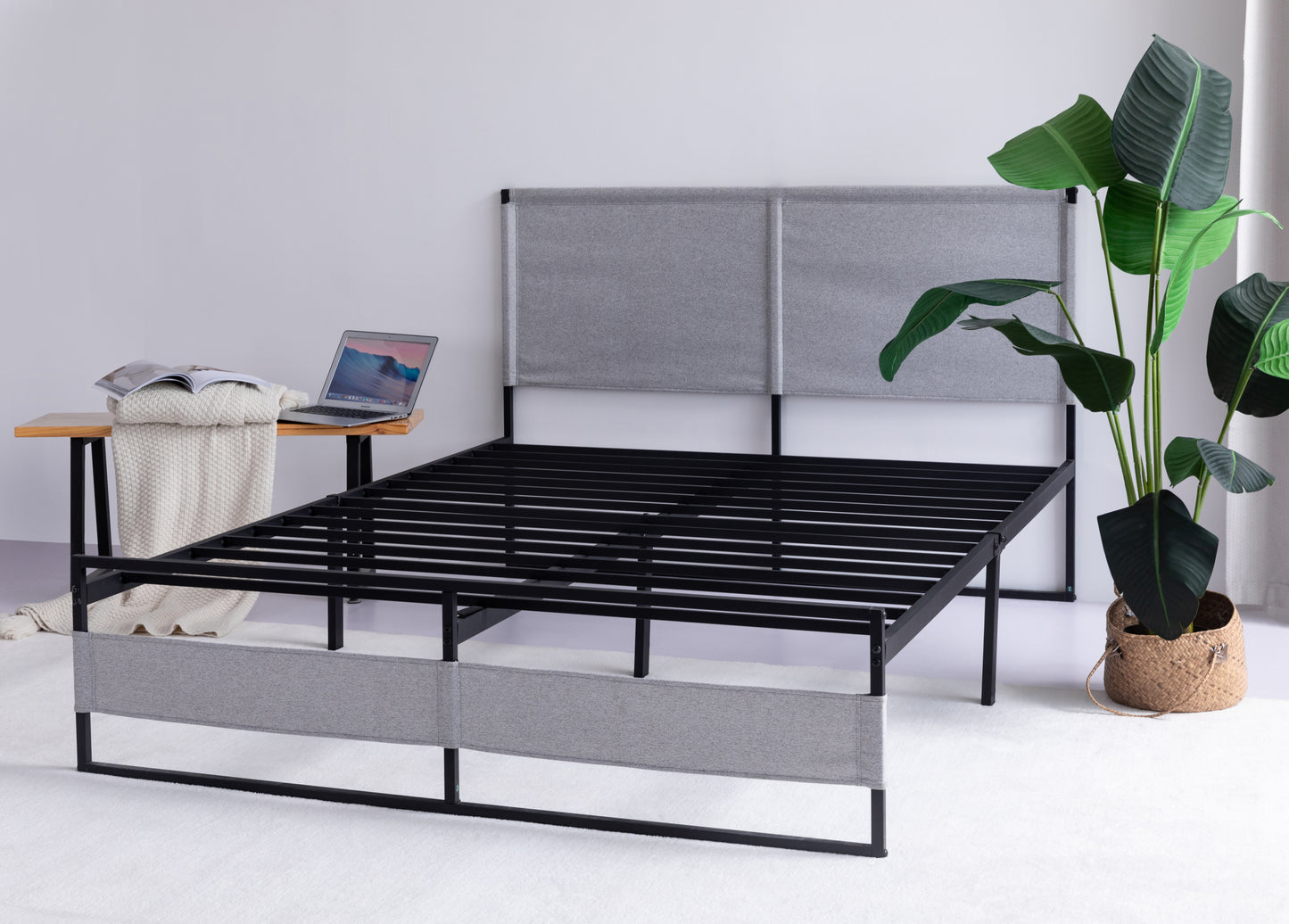 Ovi Queen Size Metal Bed Frame - Gray