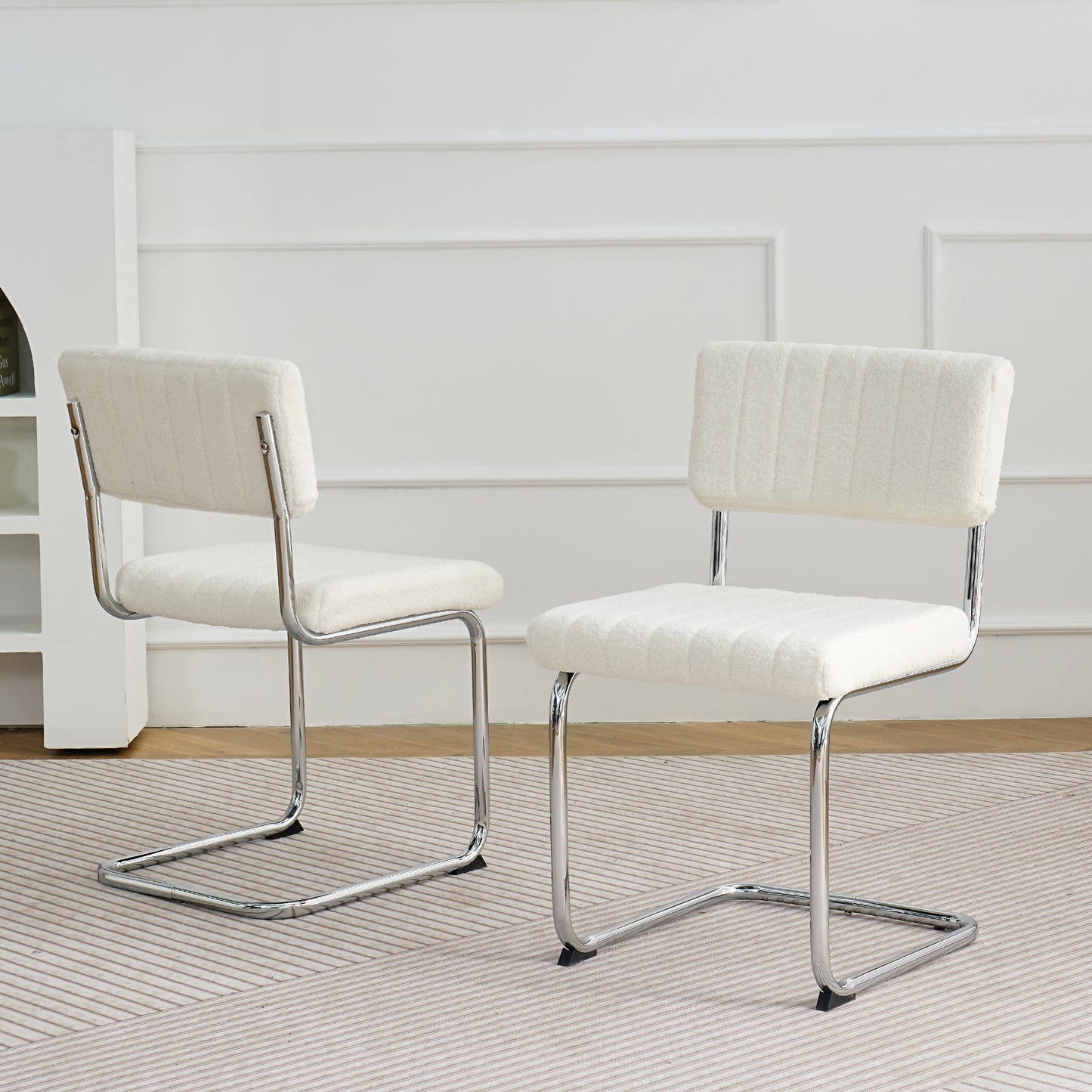 Ezell Dining Chairs with Chrome Metal Leg (Set of 2) - White