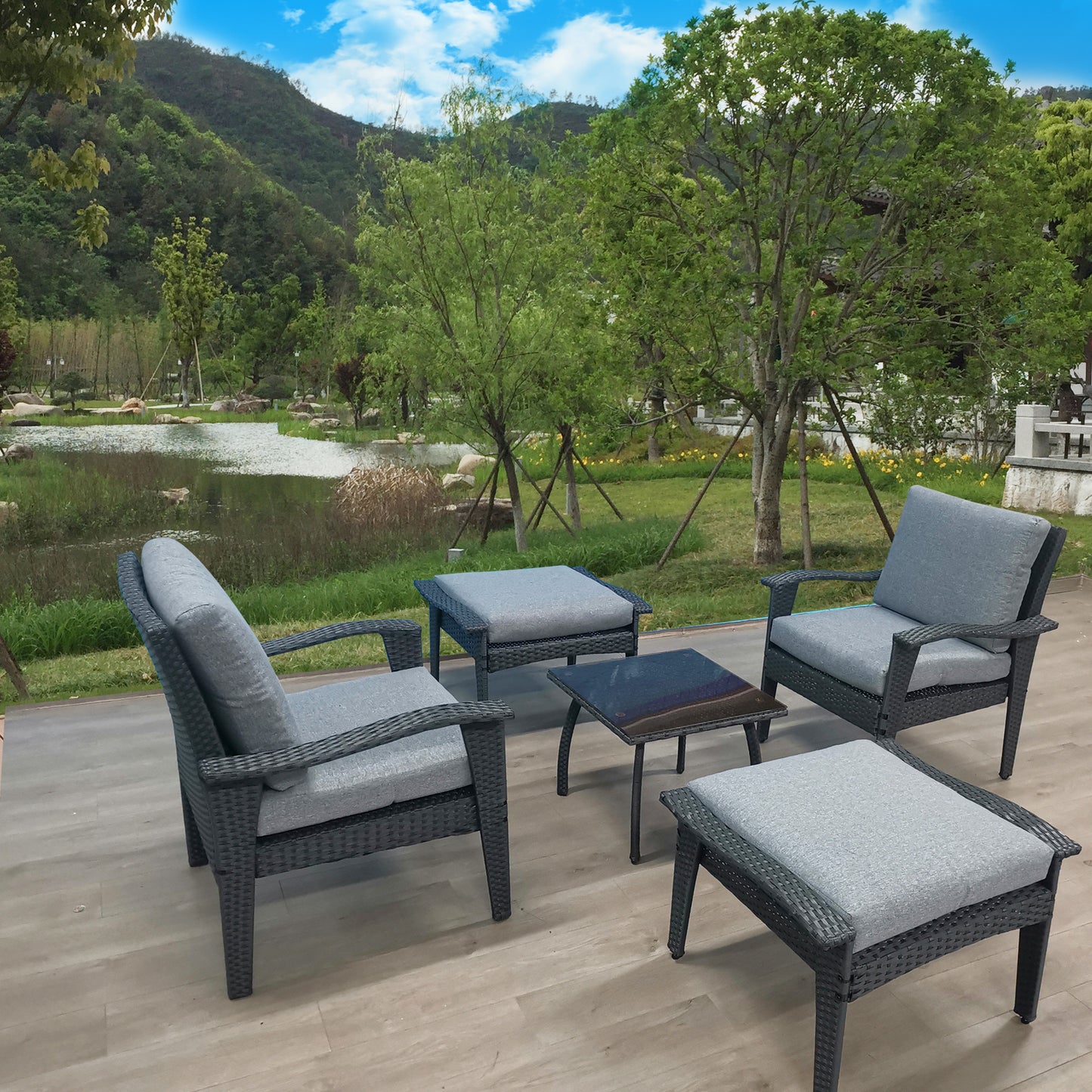 Robinson 5 Pc Outdoor Patio Seating Set - Gray