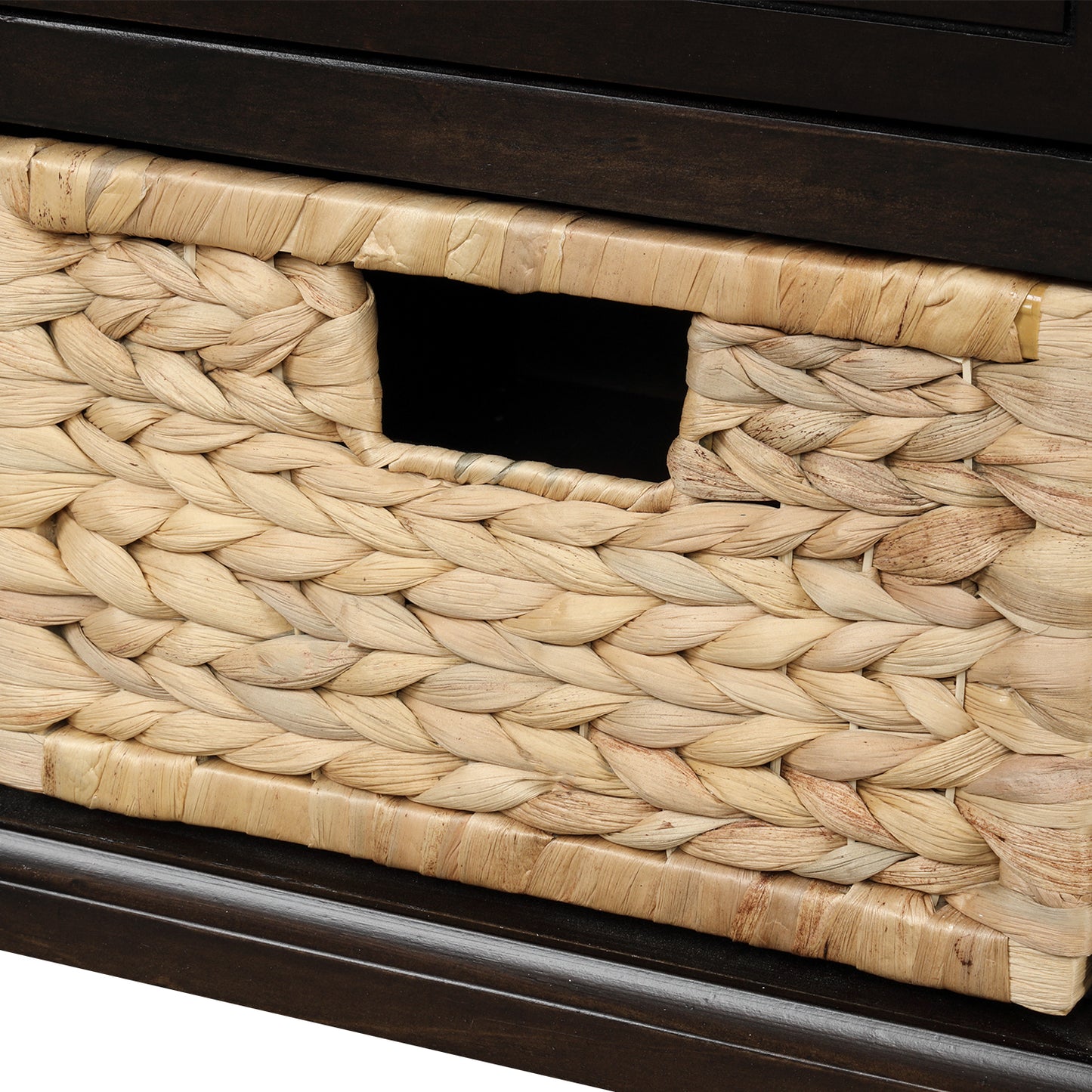 Rustic Storage Bench with 3 Drawers and 3 Rattan Baskets - Espresso