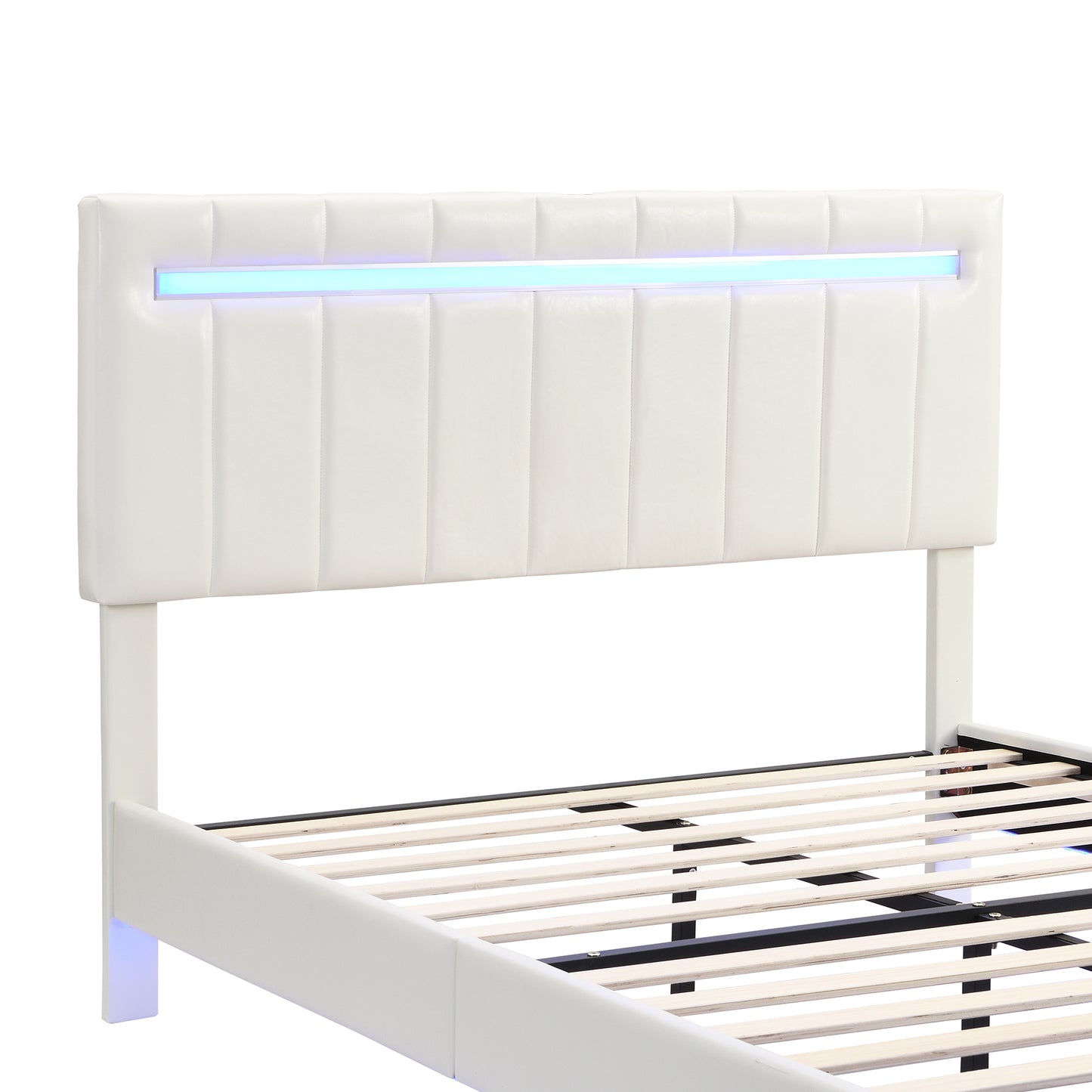 Marc Queen II Size Floating Bed Frame with LED - White