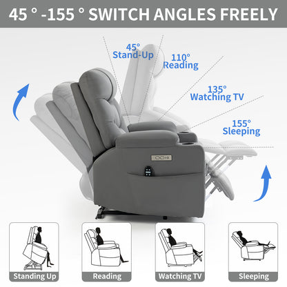 Okin II Power Lift Fabric Recliner Chair with Massage & Heat - Grey