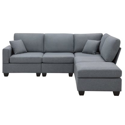 Aria 5-Seat Modular Sectional Set with Convertible Ottoman - Dark Gray