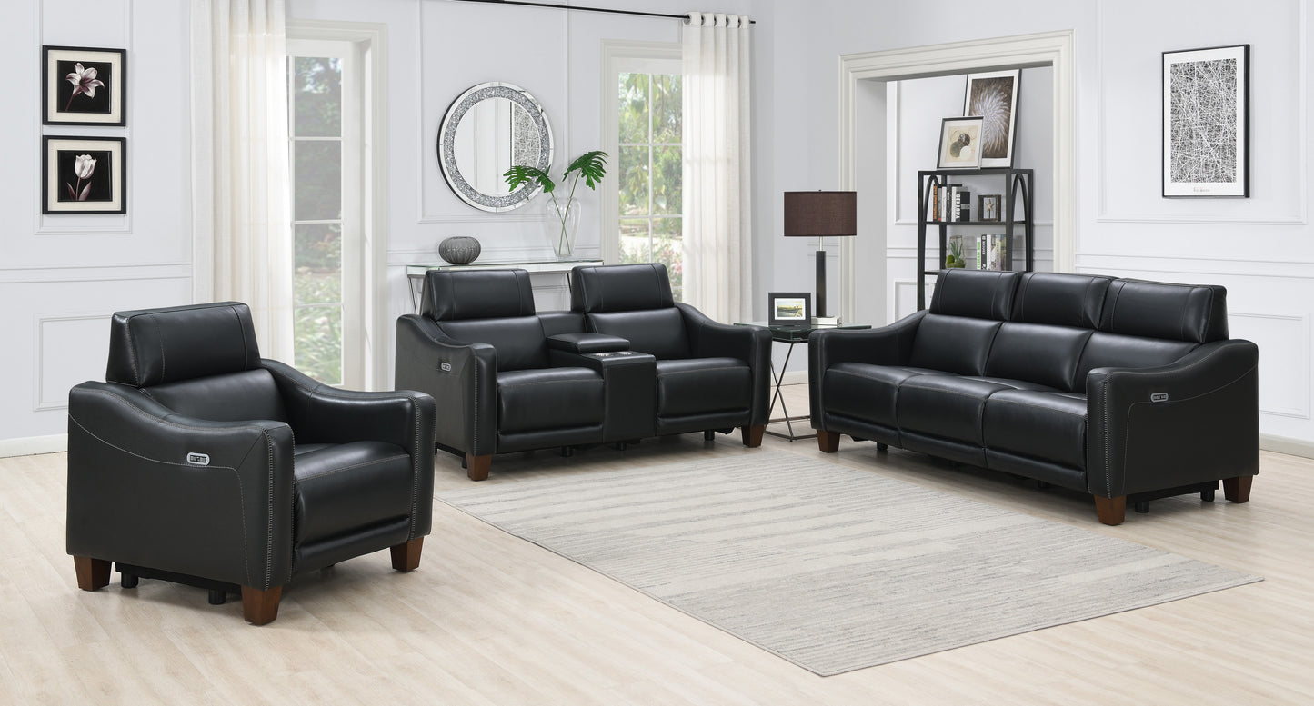 Kara Dual-Power Leather Loveseat - Black