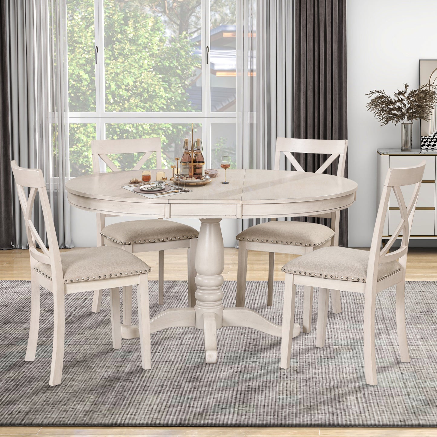 Vivia 5pc Dining Set Round Table 4x side Chairs - White