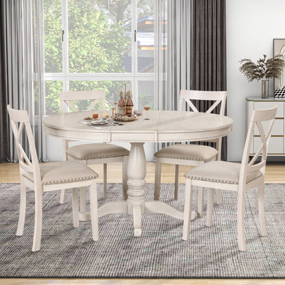 Vivia 5pc Dining Set Round Table 4x side Chairs - White