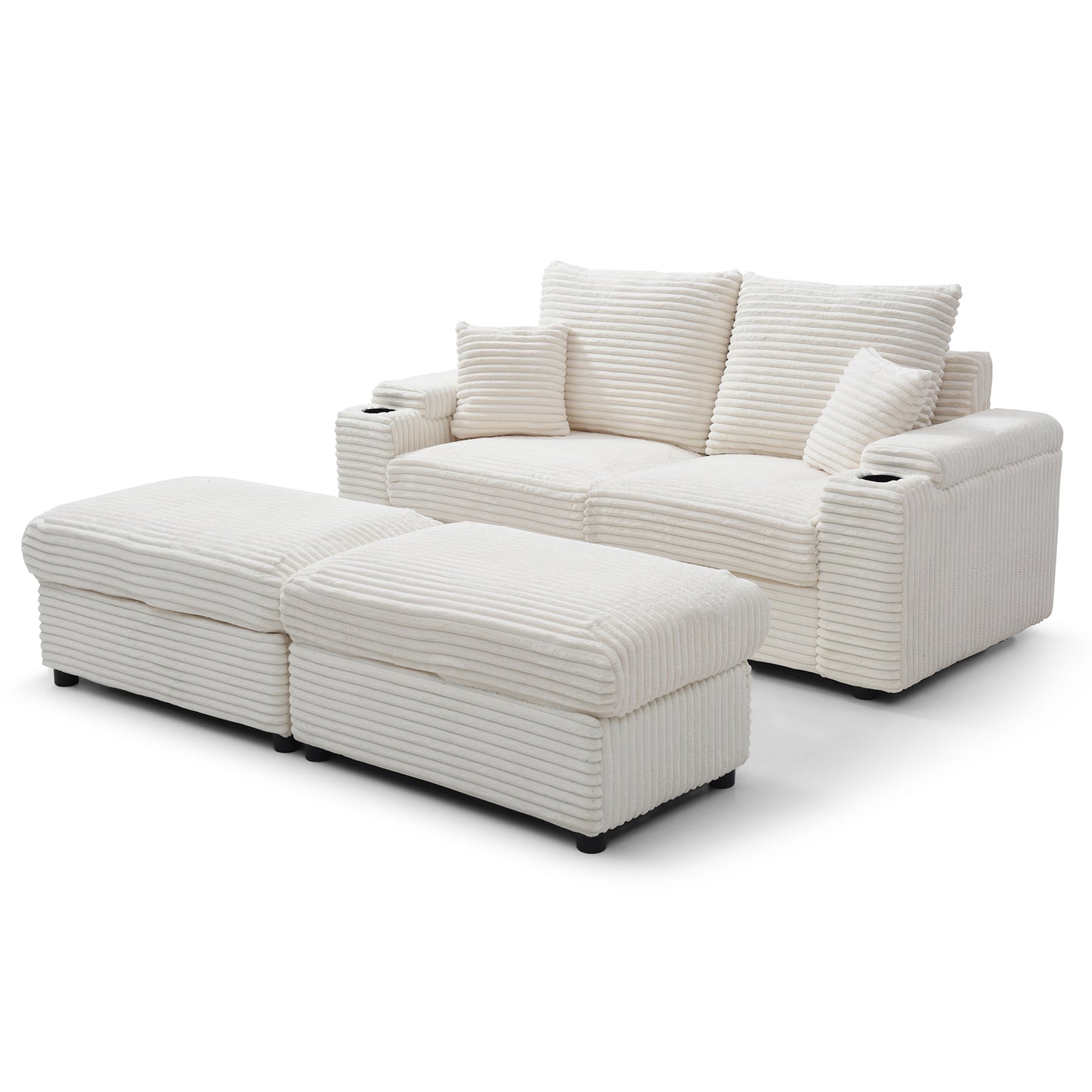 Brianna Loveseat with Ottomans - Beige