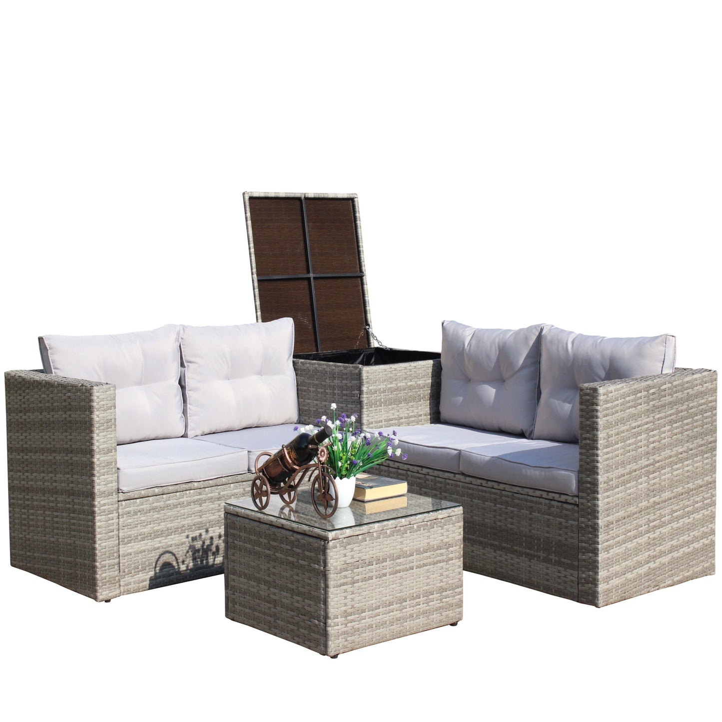 Ochoa 4 Pc Patio Sectional Wicker Rattan Sofa Set - Gray