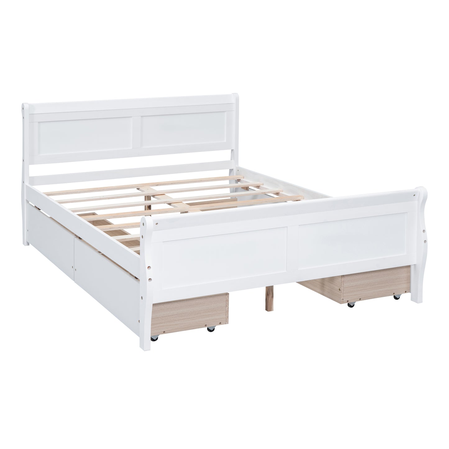 Meg Full Size Wood Platform Bed with 4 Drawers - White