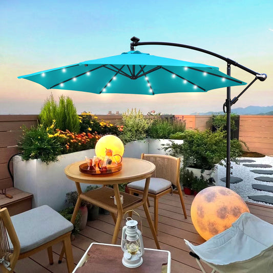 Alexa 10 ft Outdoor Umbrella Solar LED with Cross Base - Turquoise