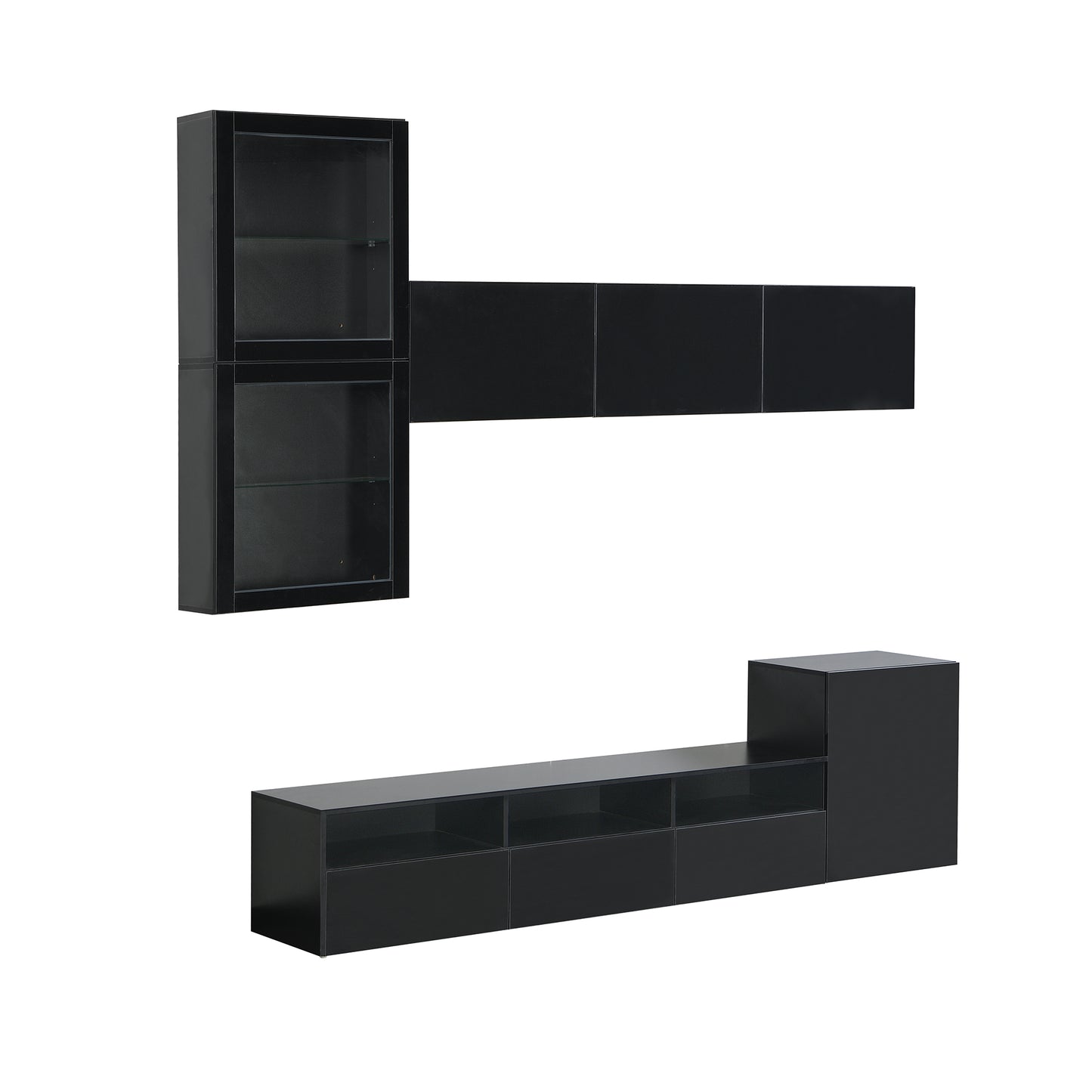 Sata TV Stand with Wall Mounted Floating Storage - Black