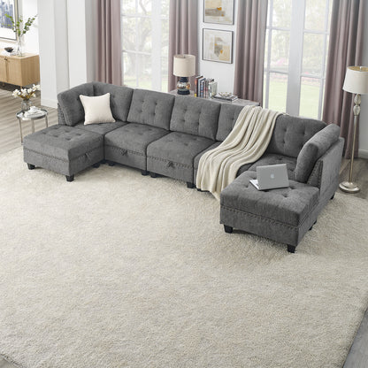 Molly Modular Sectional Sofa Three Single Chair ,Two Corner and Two Ottoman - Grey