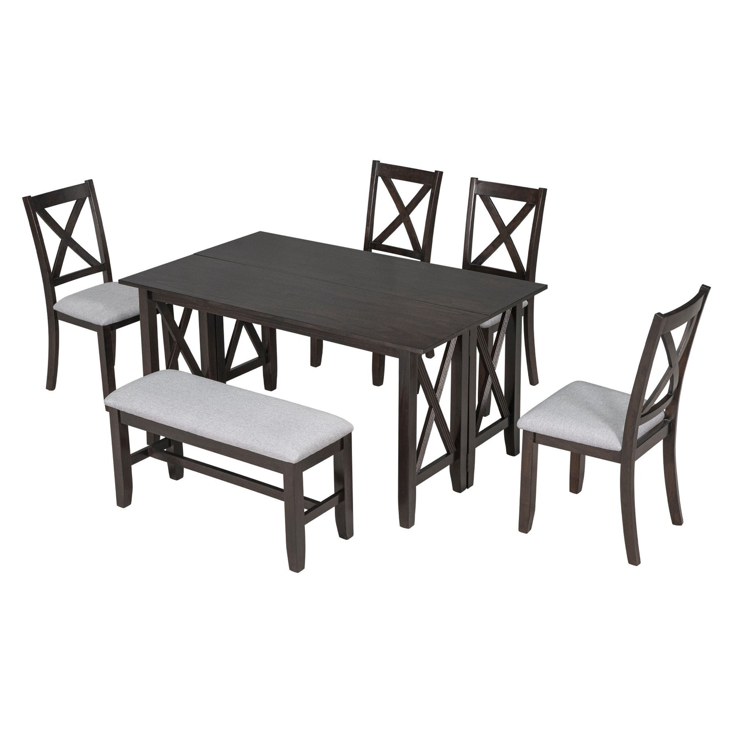 Stella 6pc Dining Set Solid Wood Table 4x Side Chairs And Bench - Espresso