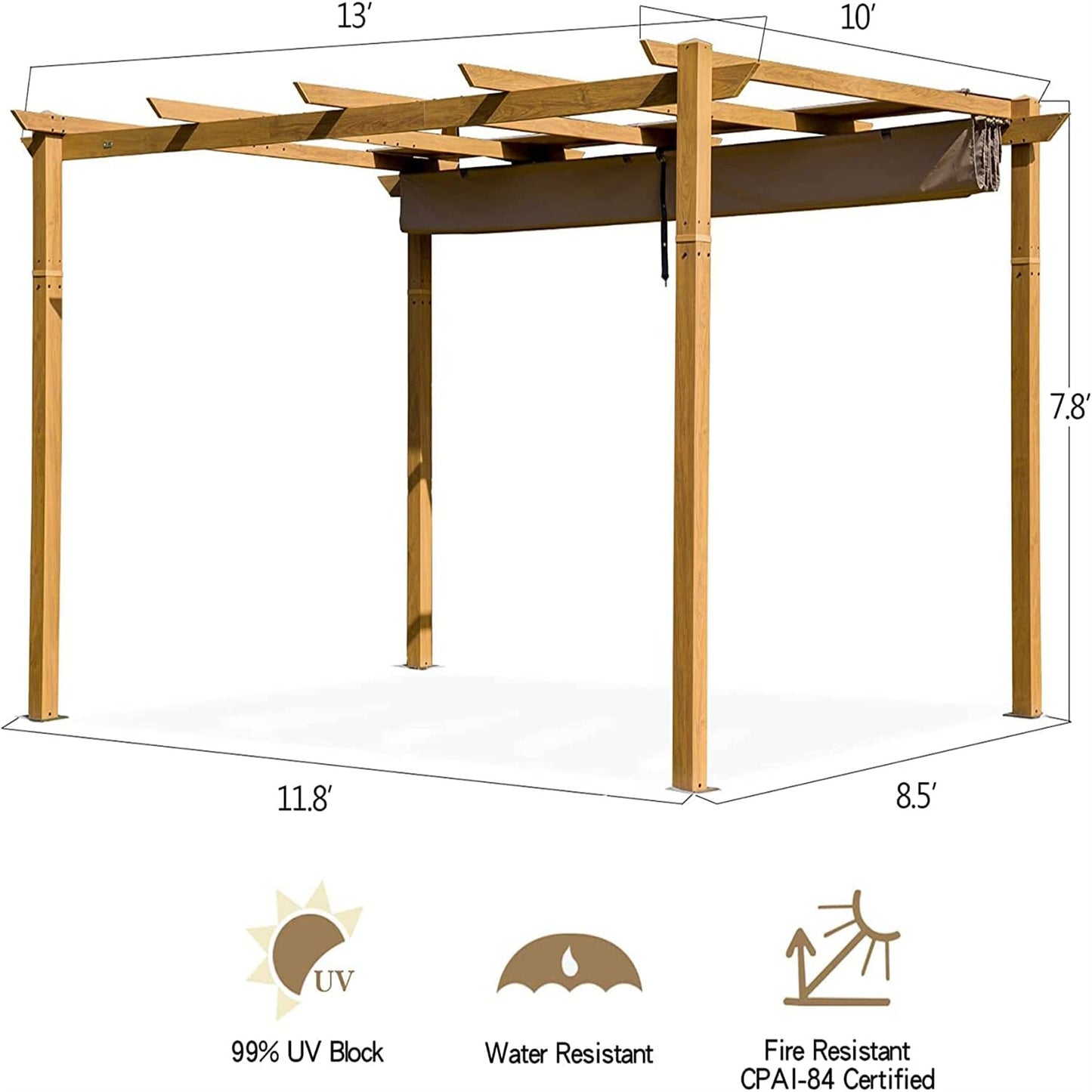 Bulah Outdoor Retractable Pergola - Yellow Brown