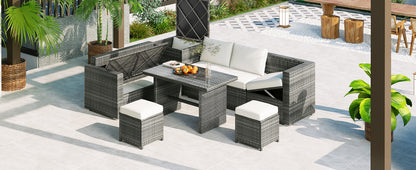 Eliana 6 Pc Outdoor All Weather PE Rattan Sectional Sofa Set - Beige