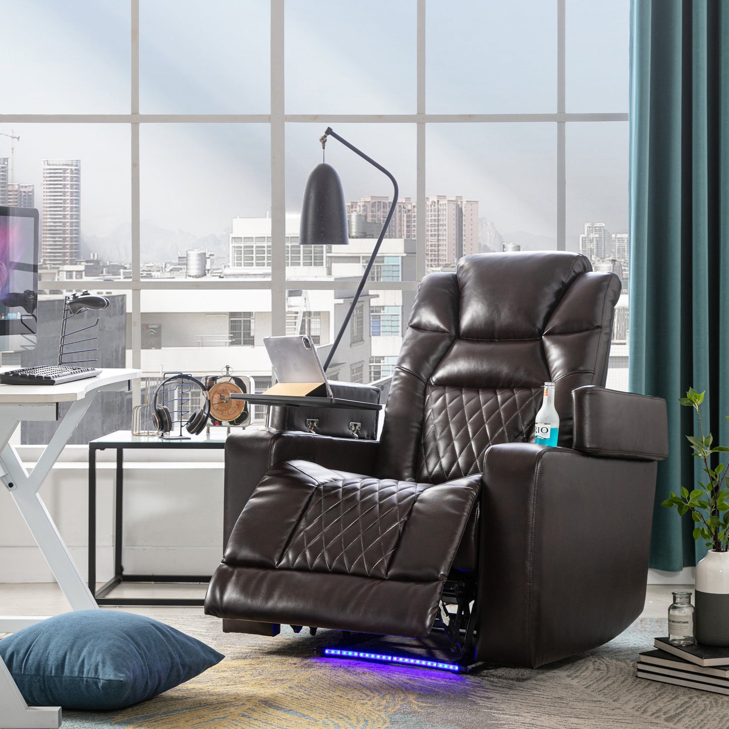 Nap Station Motion Recliner with 360° Swivel Tray Table  - Brown