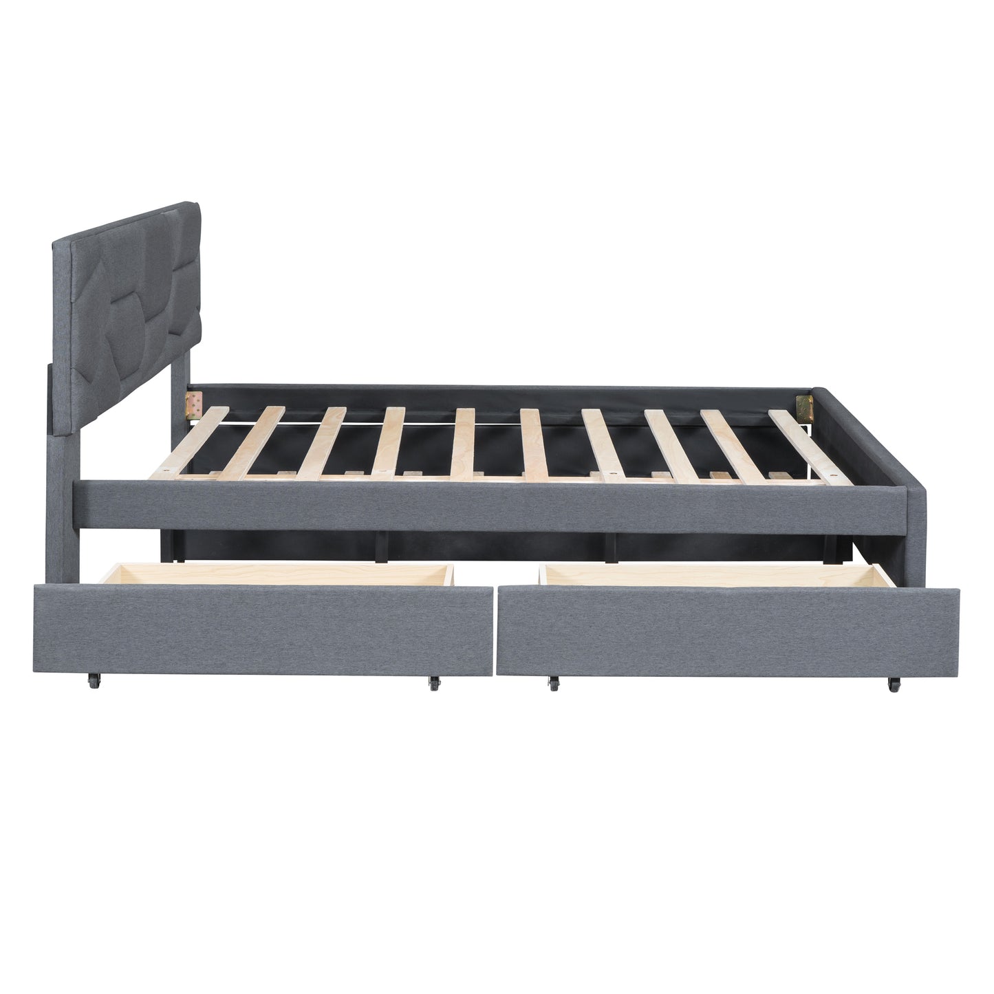 Brick Queen Size Platform Bed with 2 drawers and Twin Size Trundle - Gray